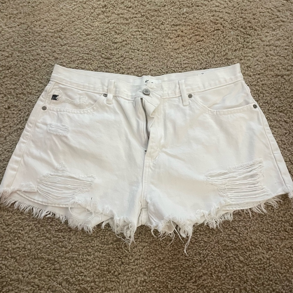 KanCan White Distressed Jean Shorts High-Waisted Frayed Hem